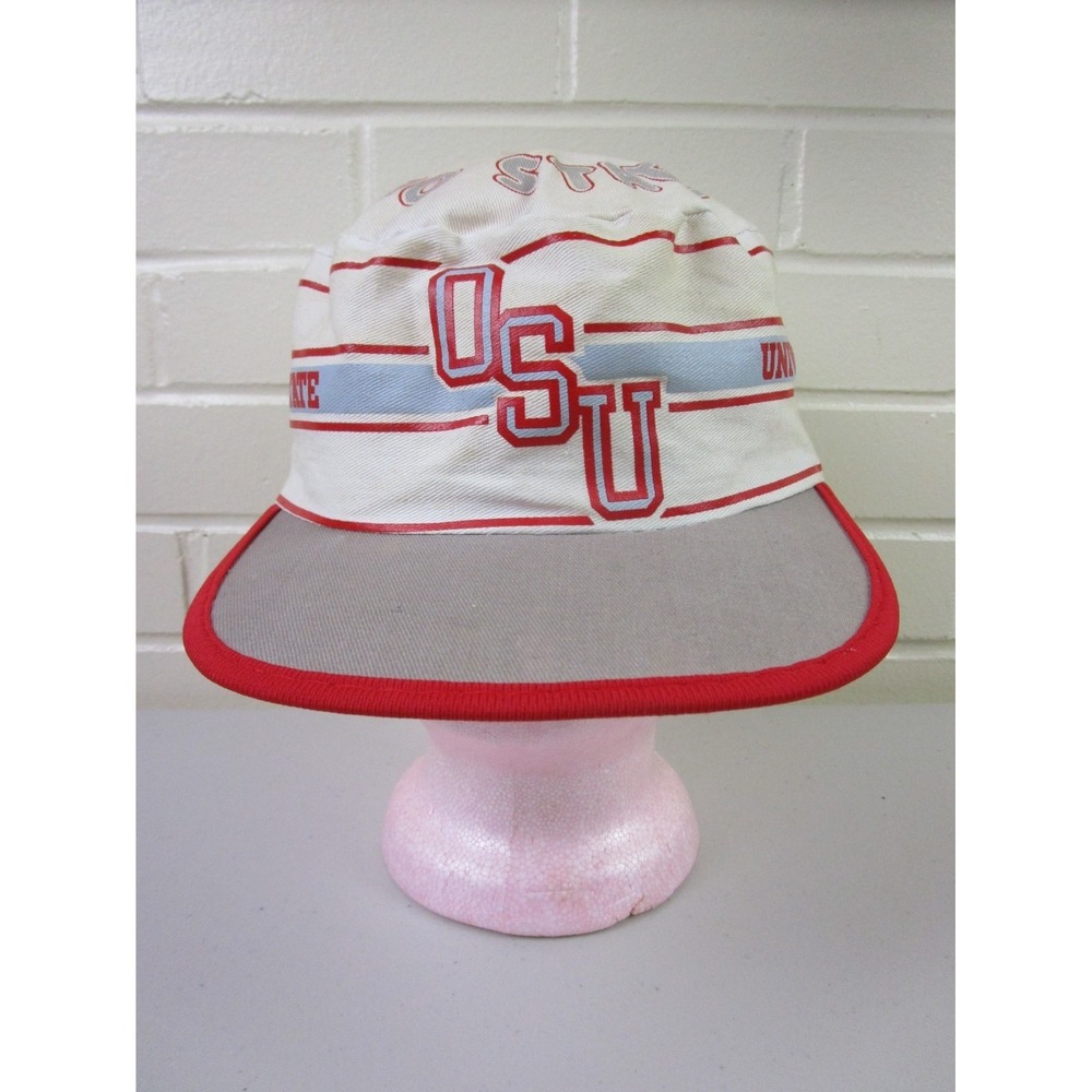 Vintage Ohio State Buckeyes Hat Cap Painters White Red One Size Adult Striped